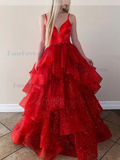 Ball Gown V-neck Glitter Sweep Train Sashes / Ribbons Prom Dresses #Favs020107989