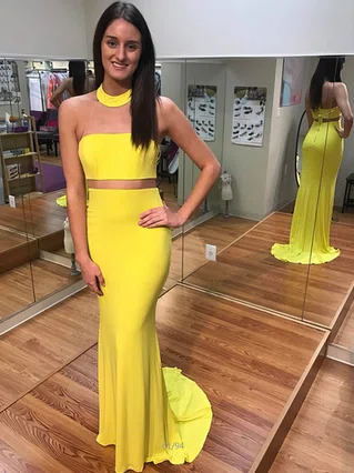 Sheath/Column High Neck Jersey Sweep Train Prom Dresses #Favs020105192 Sheath/Column High Neck Jersey Sweep Train Prom Dresses #Favs020105192