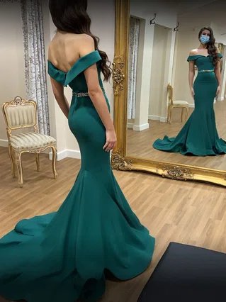 Trumpet/Mermaid Off-the-shoulder Stretch Crepe Sweep Train Beading Prom Dresses #Favs020108000 Trumpet/Mermaid Off-the-shoulder Stretch Crepe Sweep Train Beading Prom Dresses #Favs020108000