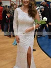 Sheath/Column One Shoulder Sequined Floor-length Split Front Prom Dresses #Favs020108013