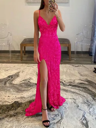 Sheath/Column V-neck Sequined Floor-length Split Front Prom Dresses #Favs020108015 Sheath/Column V-neck Sequined Floor-length Split Front Prom Dresses #Favs020108015