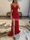 Sheath/Column V-neck Sequined Floor-length Split Front Prom Dresses #Favs020108015