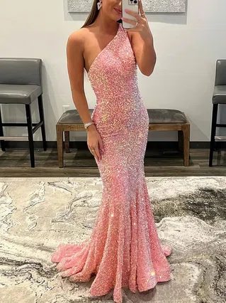 Trumpet/Mermaid One Shoulder Sequined Floor-length Prom Dresses #Favs020108016 Trumpet/Mermaid One Shoulder Sequined Floor-length Prom Dresses #Favs020108016