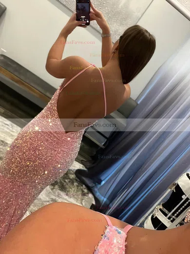 Trumpet/Mermaid One Shoulder Sequined Floor-length Prom Dresses #Favs020108016