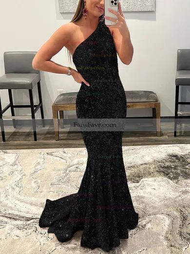 Trumpet/Mermaid One Shoulder Sequined Floor-length Prom Dresses #Favs020108016