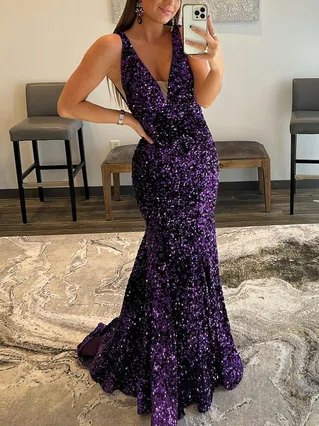 Trumpet/Mermaid V-neck Sequined Floor-length Prom Dresses #Favs020108017 Trumpet/Mermaid V-neck Sequined Floor-length Prom Dresses #Favs020108017
