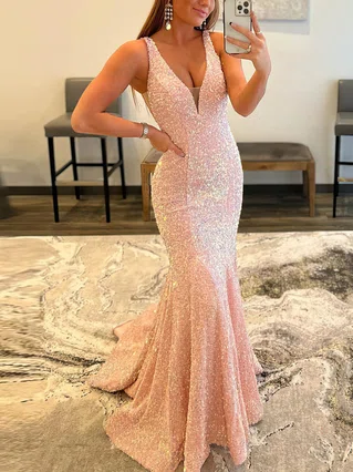 Trumpet/Mermaid V-neck Sequined Floor-length Prom Dresses #Favs020108019 Trumpet/Mermaid V-neck Sequined Floor-length Prom Dresses #Favs020108019