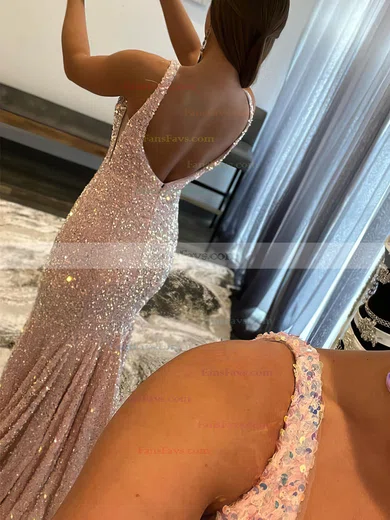 Trumpet/Mermaid V-neck Sequined Floor-length Prom Dresses #Favs020108019