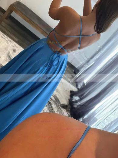 A-line Square Neckline Satin Floor-length Pockets Prom Dresses #Favs020108024