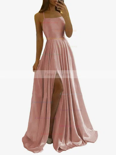 A-line Scoop Neck Silk-like Satin Sweep Train Split Front Prom Dresses #Favs020108028