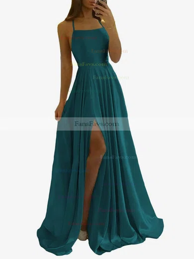 A-line Scoop Neck Silk-like Satin Sweep Train Split Front Prom Dresses #Favs020108028