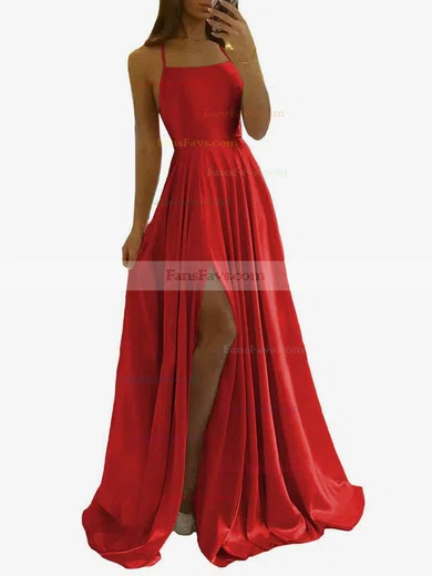 A-line Scoop Neck Silk-like Satin Sweep Train Split Front Prom Dresses #Favs020108028