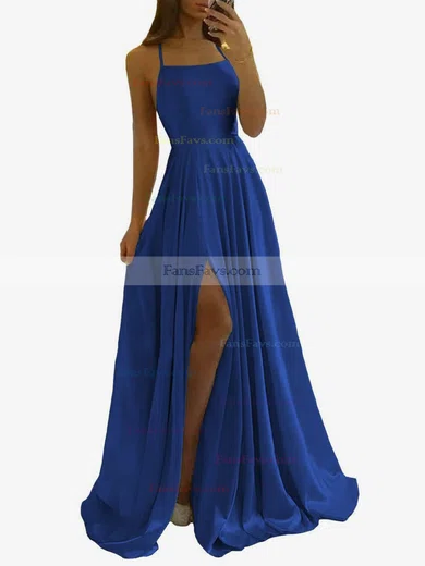 A-line Scoop Neck Silk-like Satin Sweep Train Split Front Prom Dresses #Favs020108028
