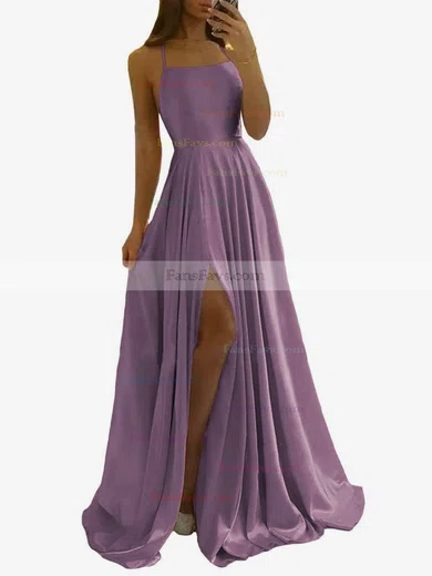 A-line Scoop Neck Silk-like Satin Sweep Train Split Front Prom Dresses #Favs020108028
