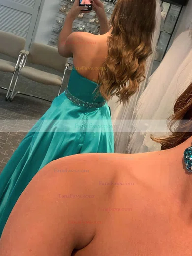 A-line Strapless Satin Floor-length Beading Prom Dresses #Favs020108033