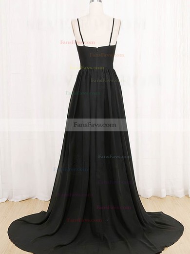 A-line V-neck Silk-like Satin Sweep Train Split Front Prom Dresses #Favs020108036