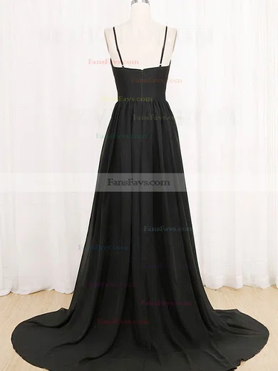 A-line V-neck Silk-like Satin Sweep Train Split Front Prom Dresses #Favs020108036