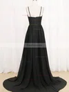 A-line V-neck Silk-like Satin Sweep Train Split Front Prom Dresses #Favs020108036
