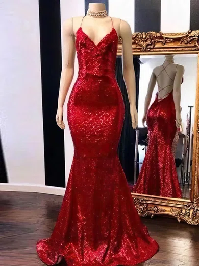 Trumpet/Mermaid V-neck Sequined Floor-length Prom Dresses #Favs020108040