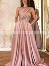 Princess One Shoulder Satin Floor-length Ruffles Prom Dresses #Favs020108041