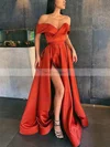A-line Off-the-shoulder Satin Floor-length Pockets Prom Dresses #Favs020108045