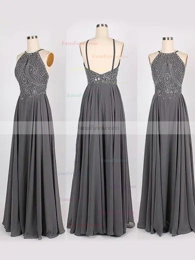 A-line Square Neckline Chiffon Floor-length Beading Prom Dresses #Favs020108050