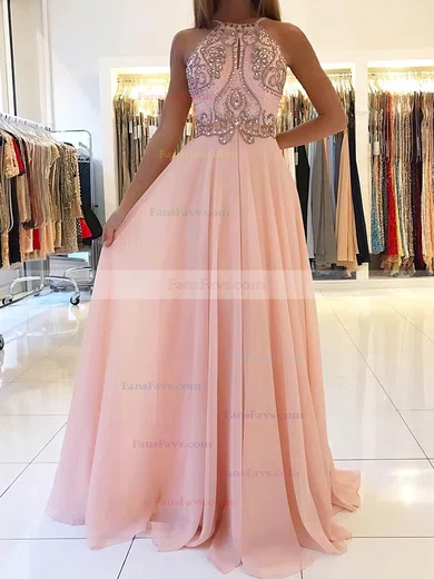 A-line Square Neckline Chiffon Floor-length Beading Prom Dresses #Favs020108050
