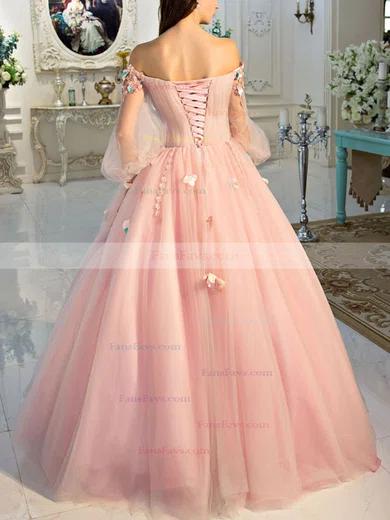 Ball Gown Off-the-shoulder Tulle Floor-length Flower(s) Prom Dresses #Favs020108051