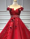 Ball Gown Off-the-shoulder Tulle Floor-length Appliques Lace Prom Dresses #Favs020108052