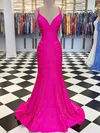 Trumpet/Mermaid V-neck Jersey Sweep Train Ruffles Prom Dresses #Favs020108064