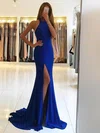 Trumpet/Mermaid Scoop Neck Stretch Crepe Sweep Train Split Front Prom Dresses #Favs020108066