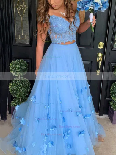 A-line Off-the-shoulder Tulle Floor-length Sequins Prom Dresses #Favs020108072