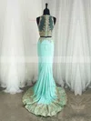Trumpet/Mermaid Scoop Neck Silk-like Satin Sweep Train Appliques Lace Prom Dresses #Favs020105224