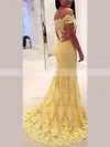 Trumpet/Mermaid Off-the-shoulder Lace Tulle Sweep Train Appliques Lace Prom Dresses #Favs020108089