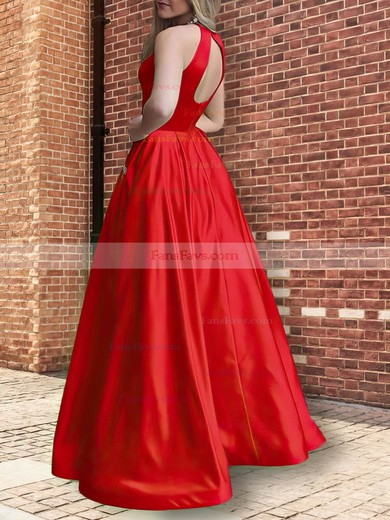 A-line Scoop Neck Satin Floor-length Beading Prom Dresses #Favs020108101