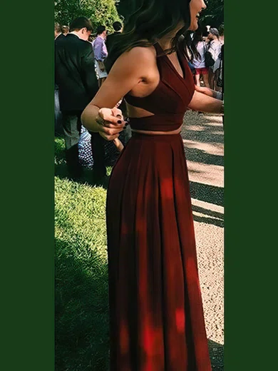 A-line V-neck Silk-like Satin Sweep Train Prom Dresses #Favs020108108