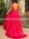 A-line V-neck Silk-like Satin Sweep Train Prom Dresses #Favs020108111