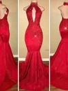 Trumpet/Mermaid High Neck Jersey Sweep Train Beading Prom Dresses #Favs020108112