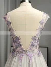 A-line V-neck Tulle Sweep Train Appliques Lace Prom Dresses #Favs020108124