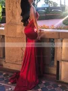 Trumpet/Mermaid V-neck Stretch Crepe Sweep Train Beading Prom Dresses #Favs020108126