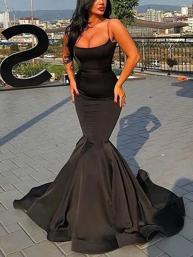 Trumpet/Mermaid Square Neckline Stretch Crepe Sweep Train Prom Dresses #Favs020108128