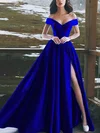 A-line Off-the-shoulder Satin Sweep Train Split Front Prom Dresses #Favs020108135