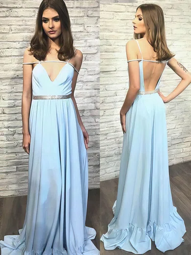 A-line V-neck Chiffon Sweep Train Sashes / Ribbons Prom Dresses #Favs020105240