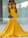 Trumpet/Mermaid High Neck Jersey Sweep Train Appliques Lace Prom Dresses #Favs020108140