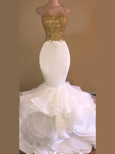 Trumpet/Mermaid V-neck Organza Stretch Crepe Sweep Train Beading Prom Dresses #Favs020108142