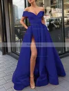 A-line Off-the-shoulder Satin Sweep Train Pockets Prom Dresses #Favs020108147