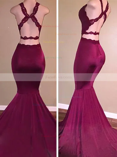 Trumpet/Mermaid V-neck Silk-like Satin Sweep Train Beading Prom Dresses #Favs020108152