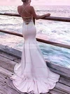 Trumpet/Mermaid V-neck Lace Silk-like Satin Sweep Train Appliques Lace Prom Dresses #Favs020108157