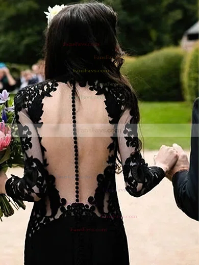 Trumpet/Mermaid Scoop Neck Silk-like Satin Sweep Train Appliques Lace Prom Dresses #Favs020108201