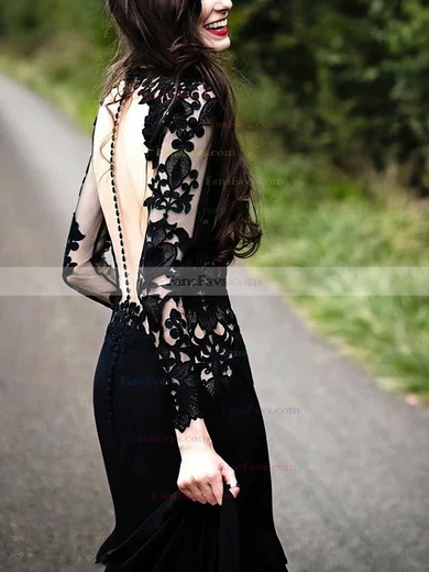 Trumpet/Mermaid Scoop Neck Silk-like Satin Sweep Train Appliques Lace Prom Dresses #Favs020108201